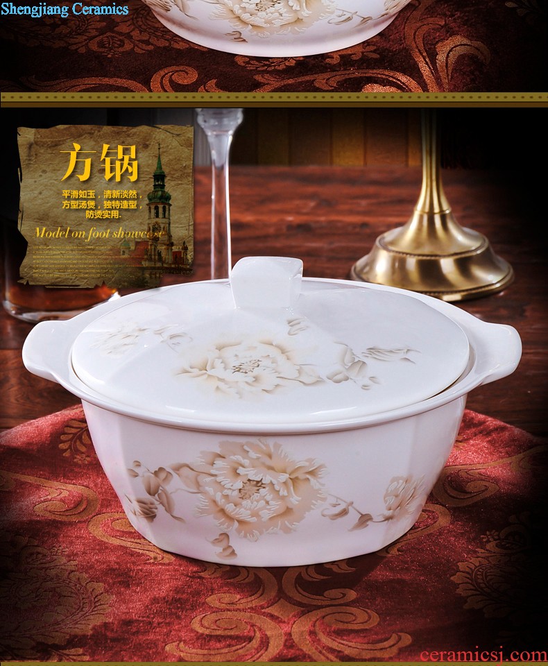 Chinese style on the glaze color 56 skull porcelain tableware suit Chinese jingdezhen ceramics nine domain bowls consolidation of a plate