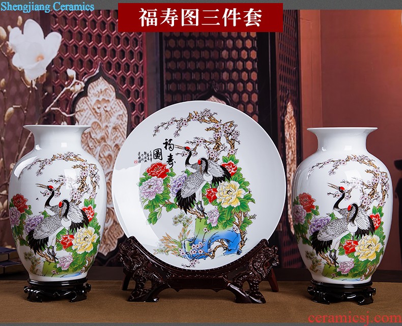 Jingdezhen ceramics vase Chinese penjing flower arranging large three-piece wine ark decoration plate of household decoration