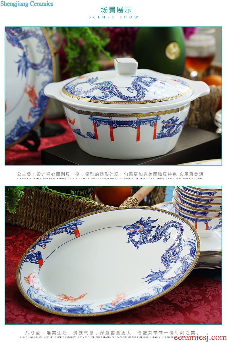 European glair jingdezhen ceramic nine domain 56 skull porcelain tableware suit Blue and white porcelain dishes consolidation