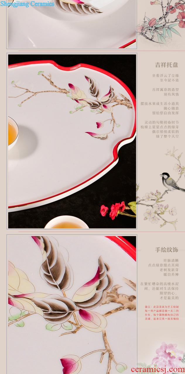 Nine domain jingdezhen fresh hand draw a complete set of kung fu tea tea set high-grade ceramics teapot tea tray