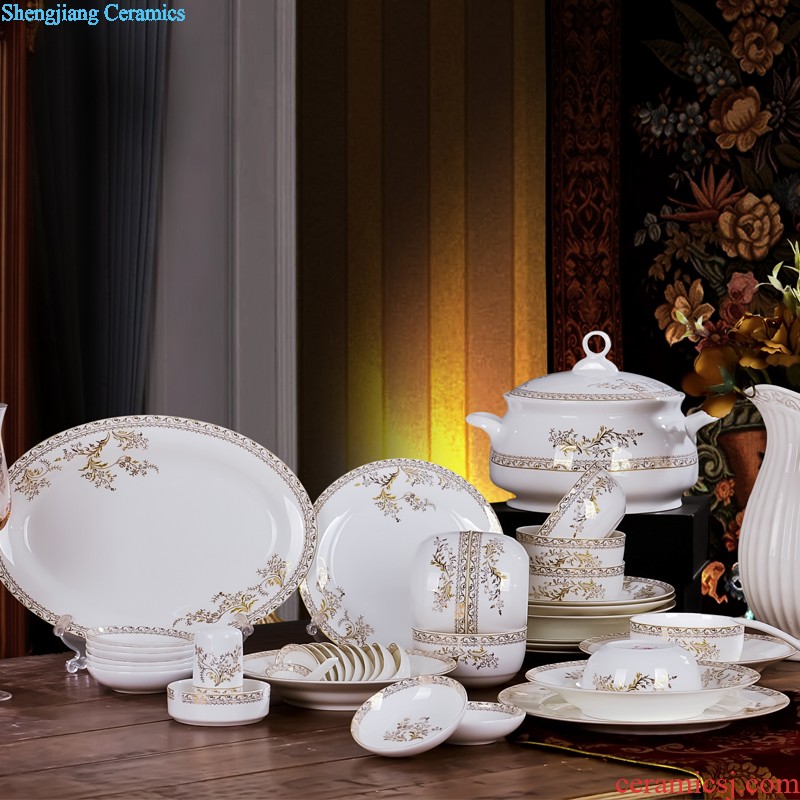 Jingdezhen ceramic bone China tableware suit Chinese style phnom penh home dishes suit high-end gift porcelain plate