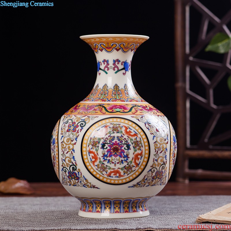 JingLongXuan jingdezhen ceramics Colored enamel vase Modern household adornment handicraft furnishing articles in the living room