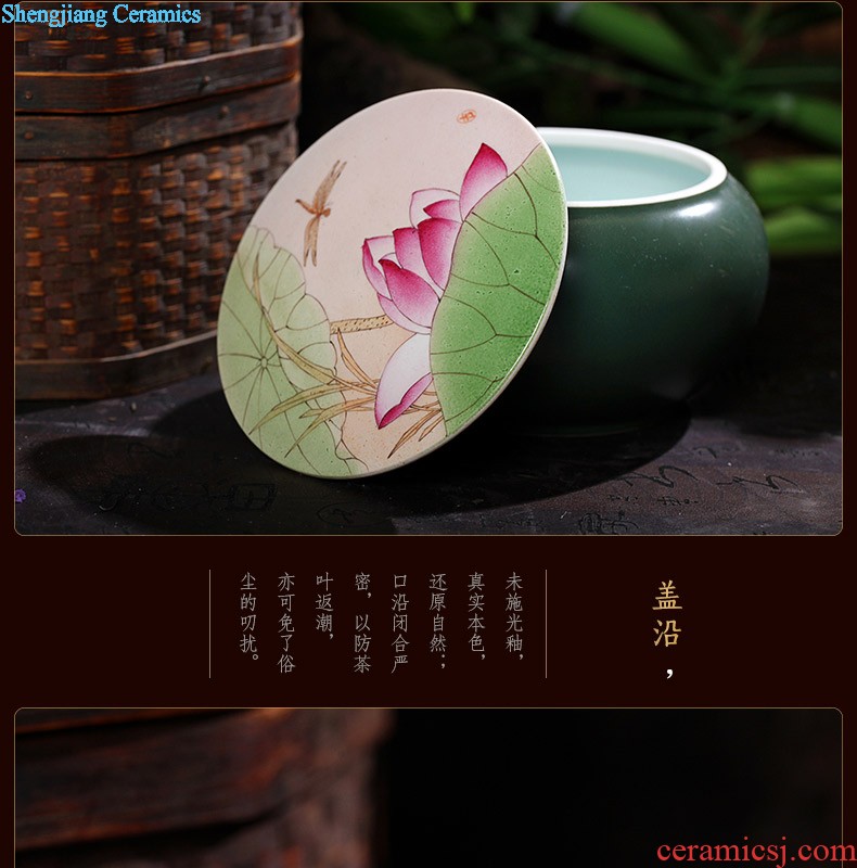 Nine domain Jingdezhen glaze thick large tea pot Hand-painted caddy tea cake box of green glaze caddy