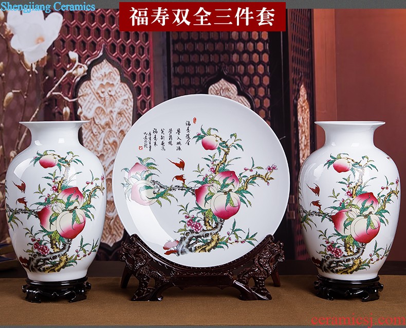 Jingdezhen ceramics vase Chinese penjing flower arranging large three-piece wine ark decoration plate of household decoration