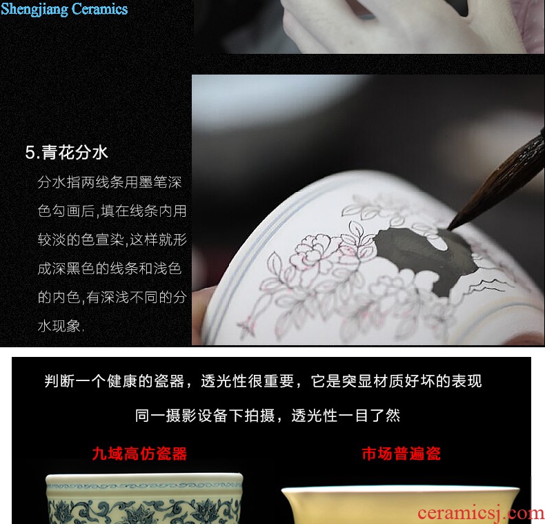 Yongzheng blue bucket stones chrysanthemum grain bowl nine domain jingdezhen antique hand painted sample tea cup ceramic tea set