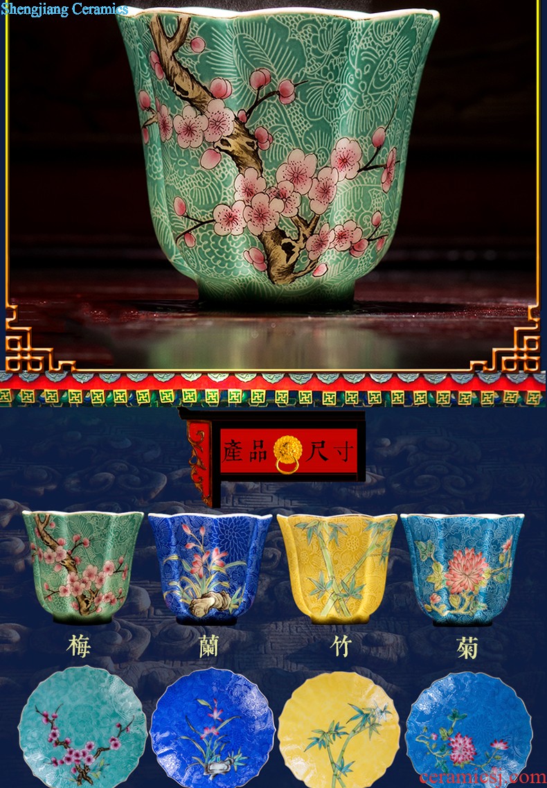 Jingdezhen ceramics tea cup bowl grilled pastel flowers single sample tea cup master cup hand-painted kung fu tea cups