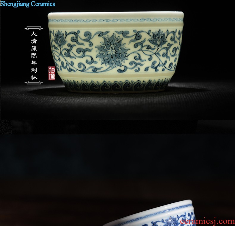 Yongzheng blue bucket stones chrysanthemum grain bowl nine domain jingdezhen antique hand painted sample tea cup ceramic tea set