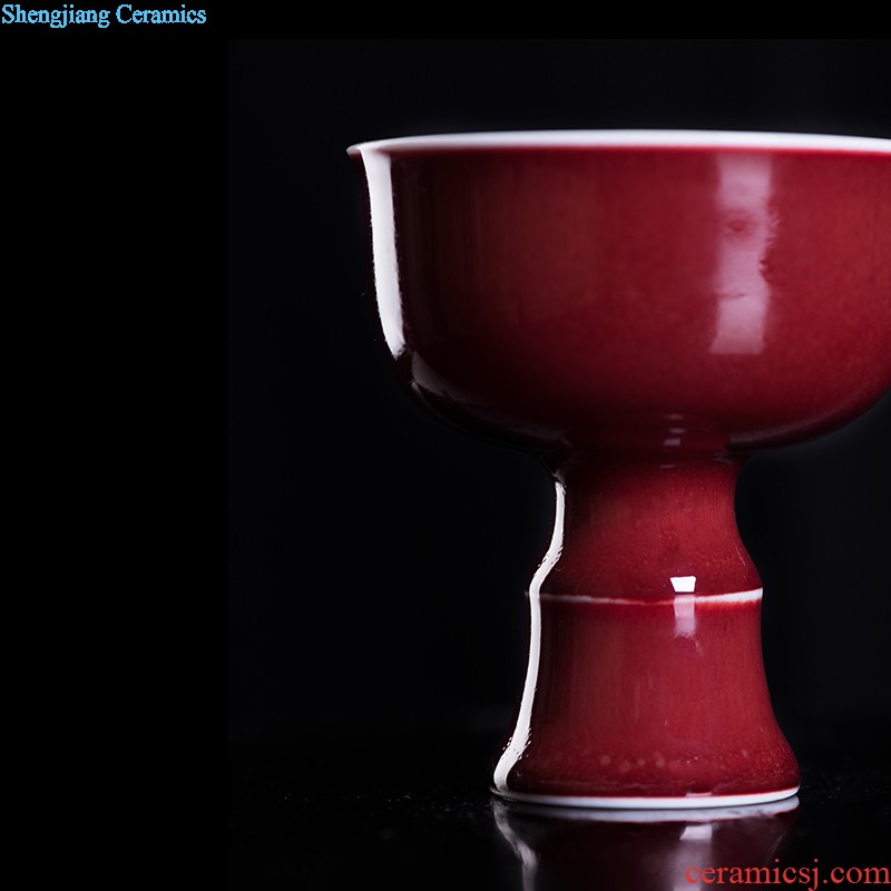 Master kung fu tea sample tea cup cup single cup personal cup tea cups of jingdezhen blue and white agate red plantain