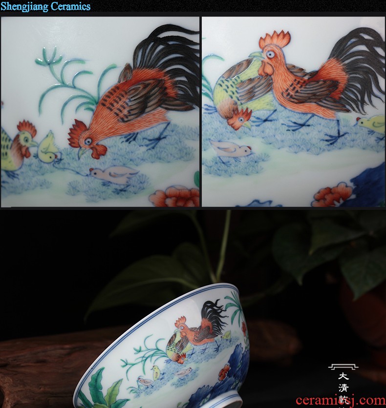 Nine domain qing qianlong blue bucket color and figure chicken stripes jingdezhen porcelain brush pot manual archaize chicken with cylinder cup