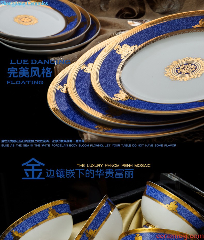 Phnom penh jingdezhen blue and white dishes suit nine domain 56 head Korean classical household daily-used porcelain tableware ceramics