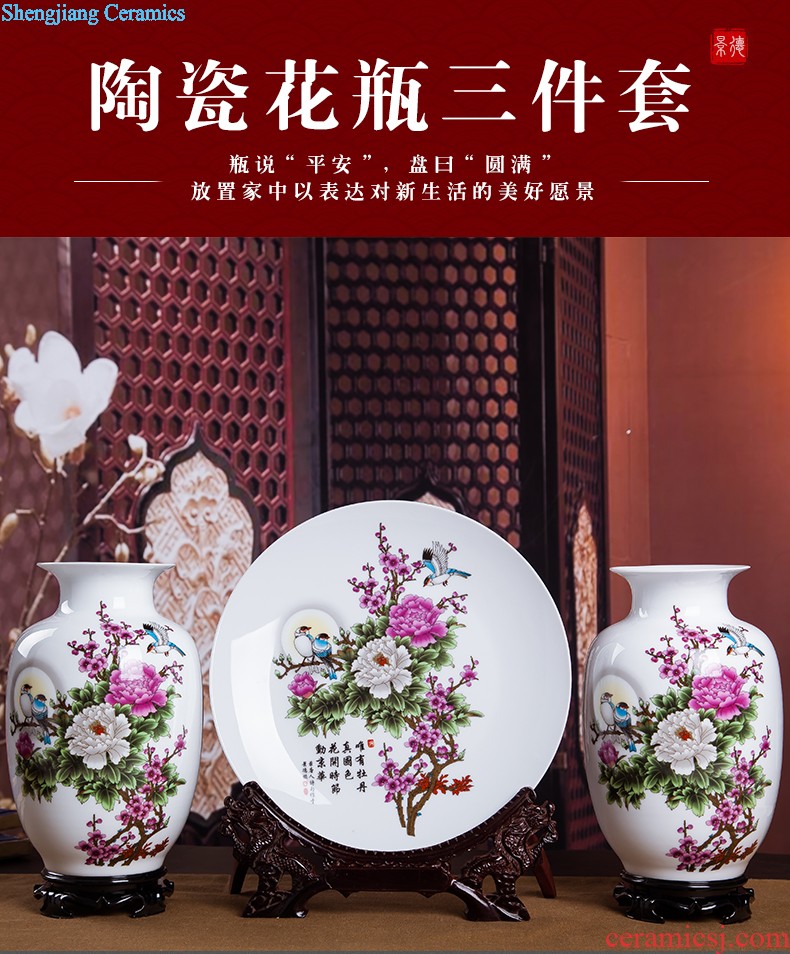 Jingdezhen ceramics vase Chinese penjing flower arranging large three-piece wine ark decoration plate of household decoration