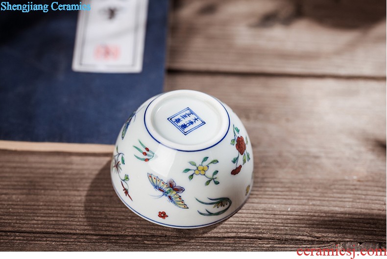 Kung fu tea cups imitation qing yongzheng bucket color ball grain small bowl of jingdezhen ceramic teacups hand-painted archaize ceramic tea set