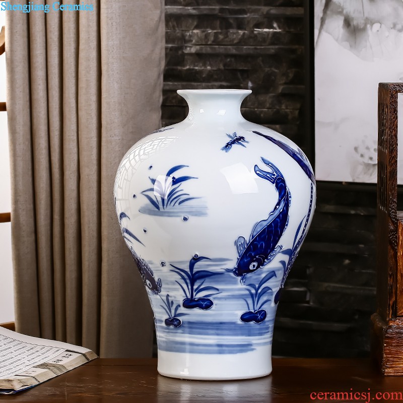 Jingdezhen ceramics hand-painted vases MeiHe double flower arranging clearer Chinese style home sitting room adornment is placed a gift