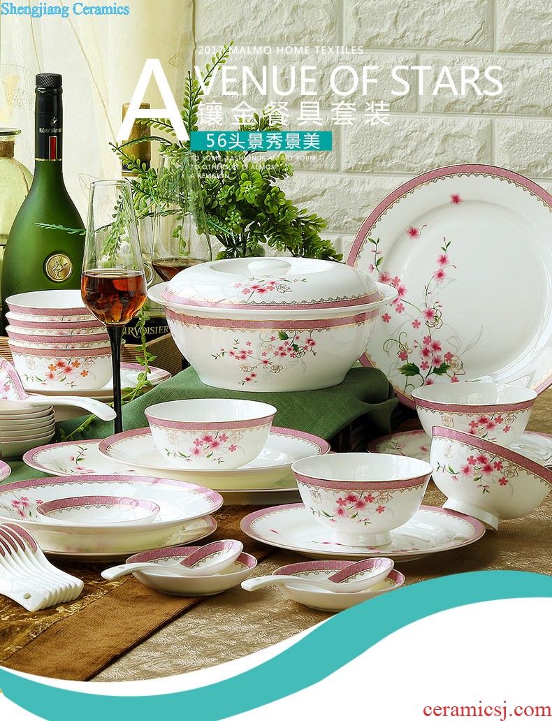 Jingdezhen 56 head Korean high-grade bone China tableware suit dish basin court to talk on ceramics