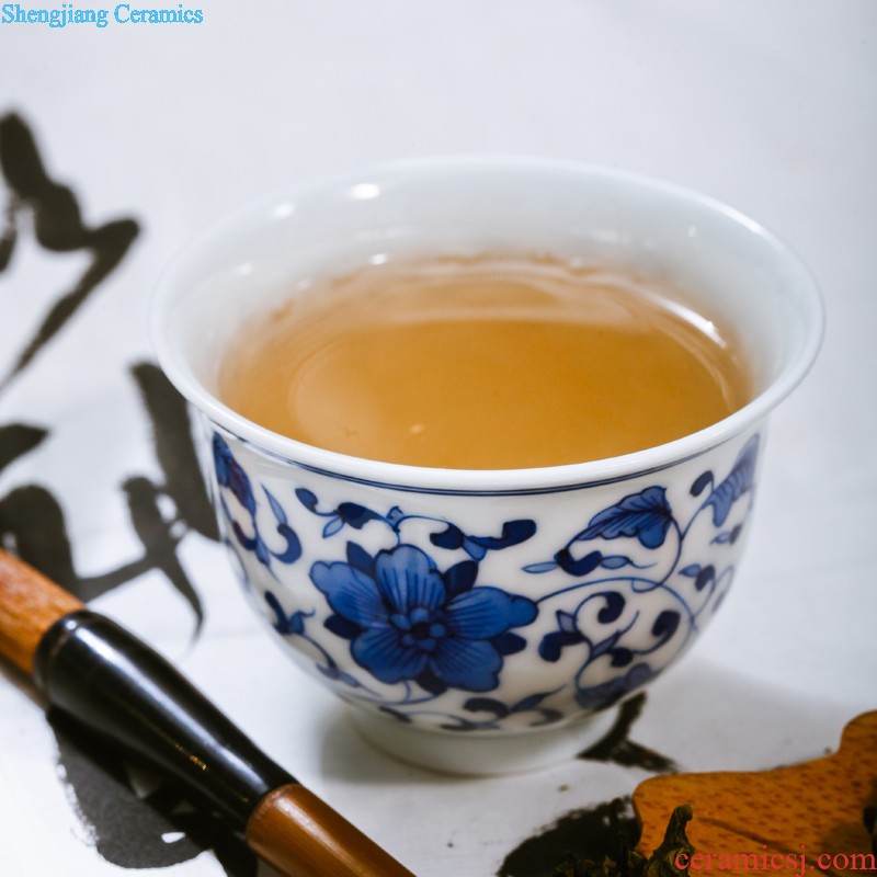 Blue and white porcelain of jingdezhen ceramic tea set nine domain 8 head tea set suits Chinese hand-painted teacup under the glaze of a complete set of the teapot