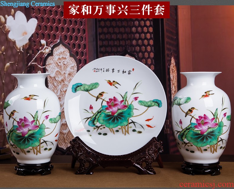 Jingdezhen ceramics vase Chinese penjing flower arranging large three-piece wine ark decoration plate of household decoration