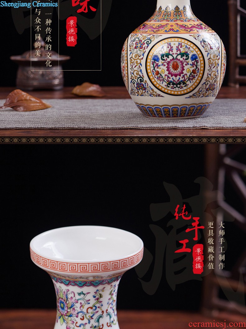 JingLongXuan jingdezhen ceramics Colored enamel vase Modern household adornment handicraft furnishing articles in the living room