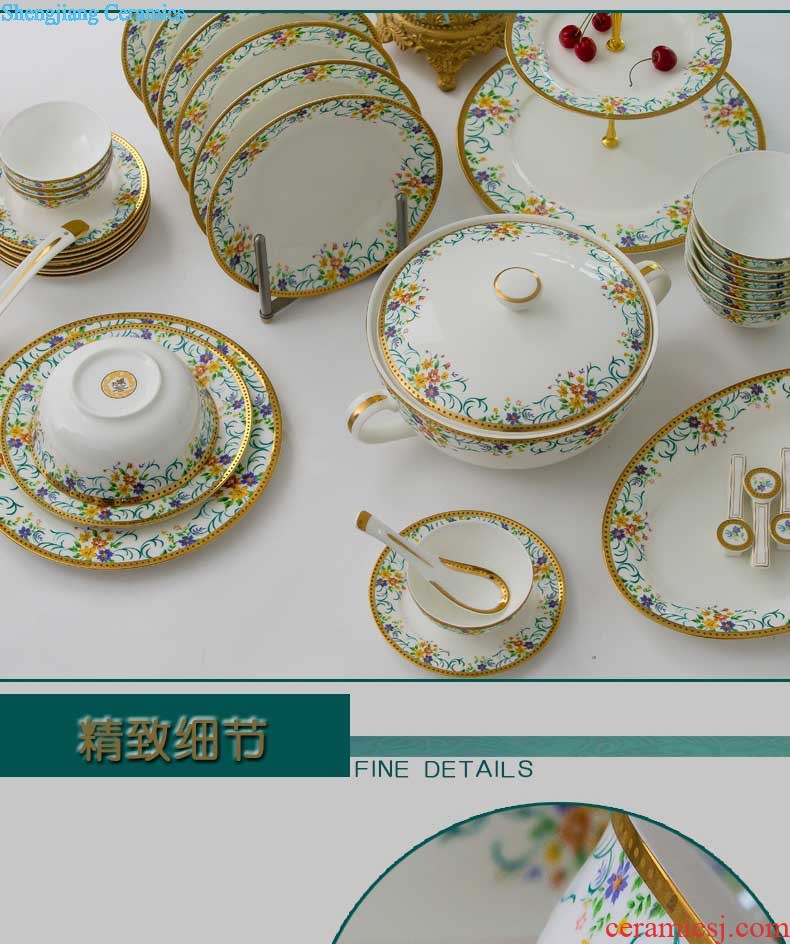 Nine domain 56 head green bone China jingdezhen porcelain tableware suit south Korean dish dish pot microwave oven