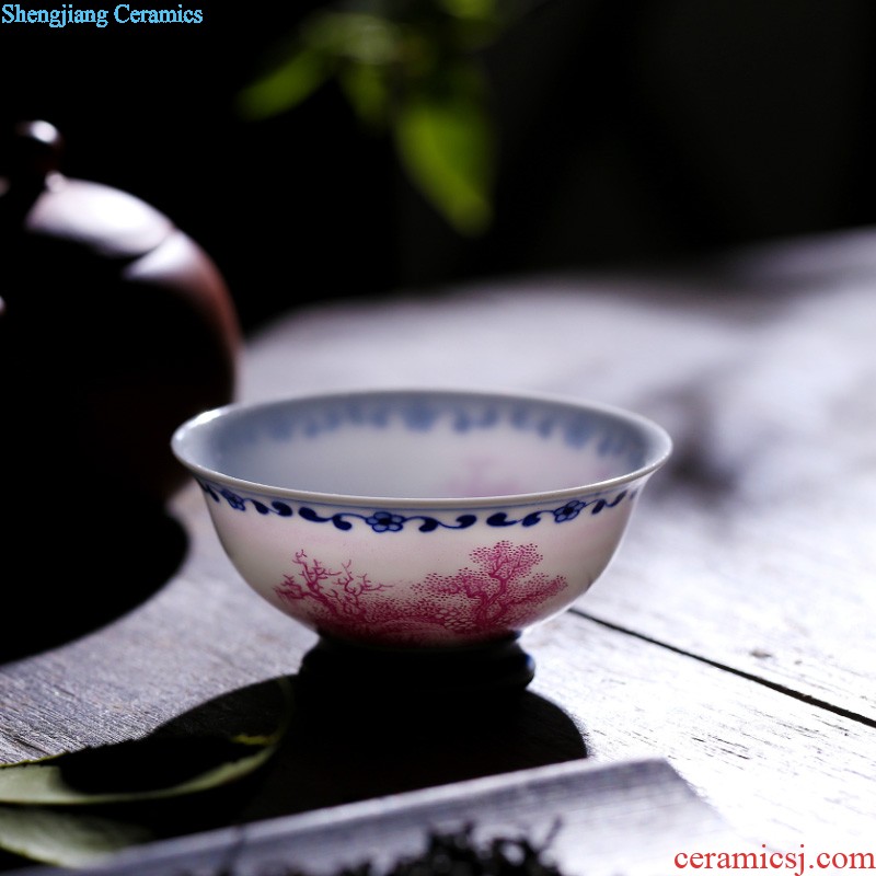 Flicker enamel colour China rose bamboo jingdezhen ceramic sample tea cup single cup hand-painted archaize kung fu tea cups individual cup