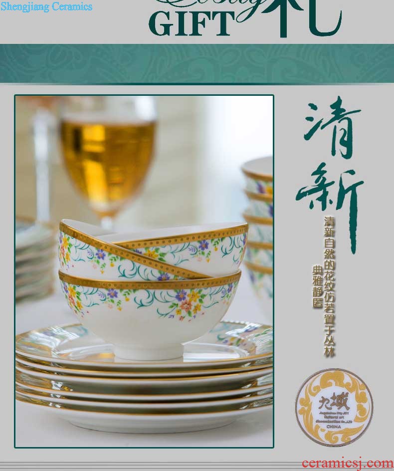 Nine domain 56 head green bone China jingdezhen porcelain tableware suit south Korean dish dish pot microwave oven