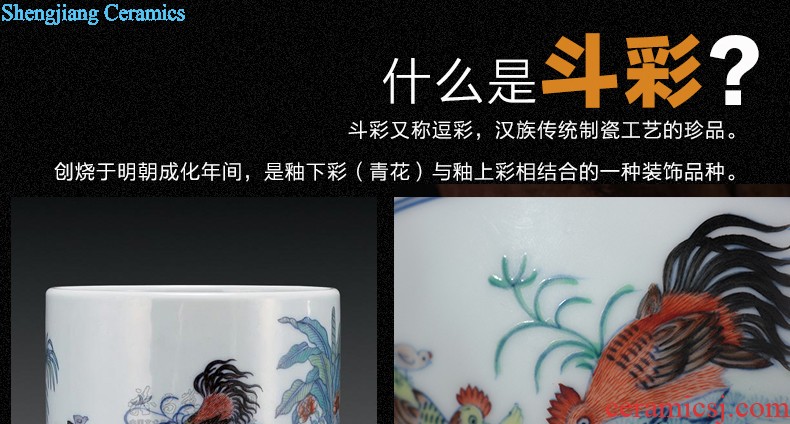 Nine domain qing qianlong blue bucket color and figure chicken stripes jingdezhen porcelain brush pot manual archaize chicken with cylinder cup