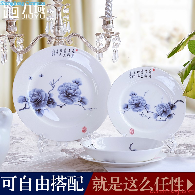 Jingdezhen blue and white porcelain tableware nine domain 68 skull porcelain tableware suit Blue and white dishes suit Chinese package mail