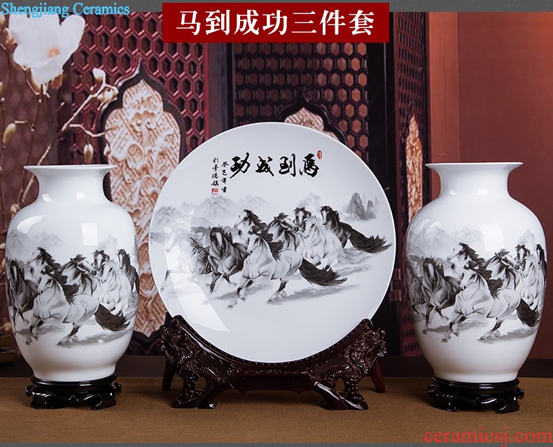 Jingdezhen ceramics vase Chinese penjing flower arranging large three-piece wine ark decoration plate of household decoration