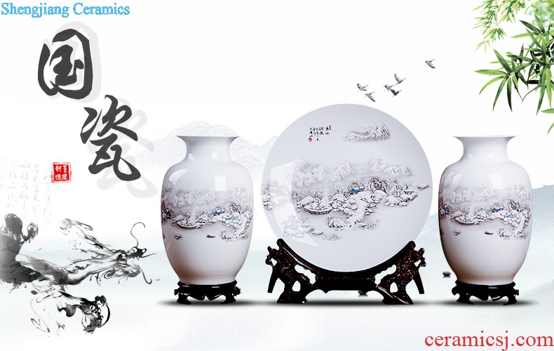 Jingdezhen ceramics vase Chinese penjing flower arranging large three-piece wine ark decoration plate of household decoration