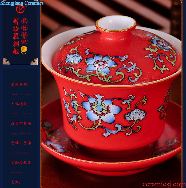 Jingdezhen ceramic nine domain of 10 tea set High-grade hand-painted tureen kung fu of a complete set of creative fragrance-smelling cup