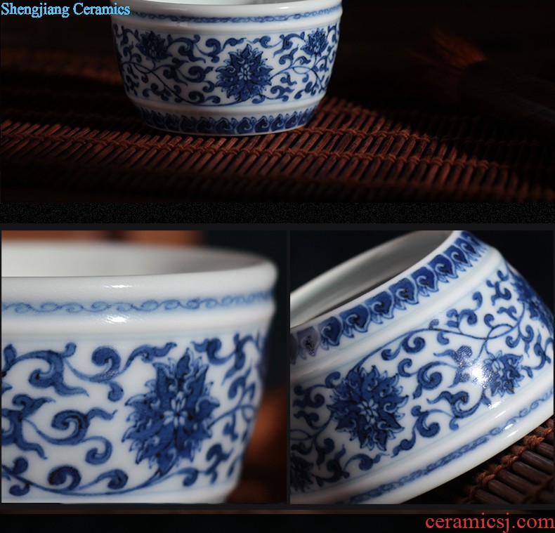 Yongzheng blue bucket stones chrysanthemum grain bowl nine domain jingdezhen antique hand painted sample tea cup ceramic tea set