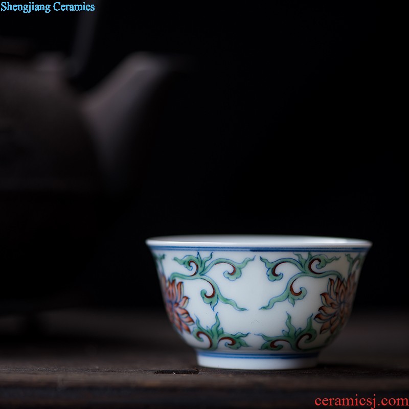 Hand painted blue and white agate red exposure cup sample tea cup of jingdezhen ceramic kung fu tea tea service master cup by hand