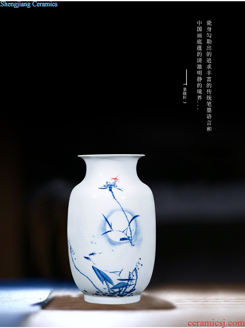 Jingdezhen ceramics vase hand-painted carving shadow green lotus pond interest series of new Chinese style household adornment furnishing articles