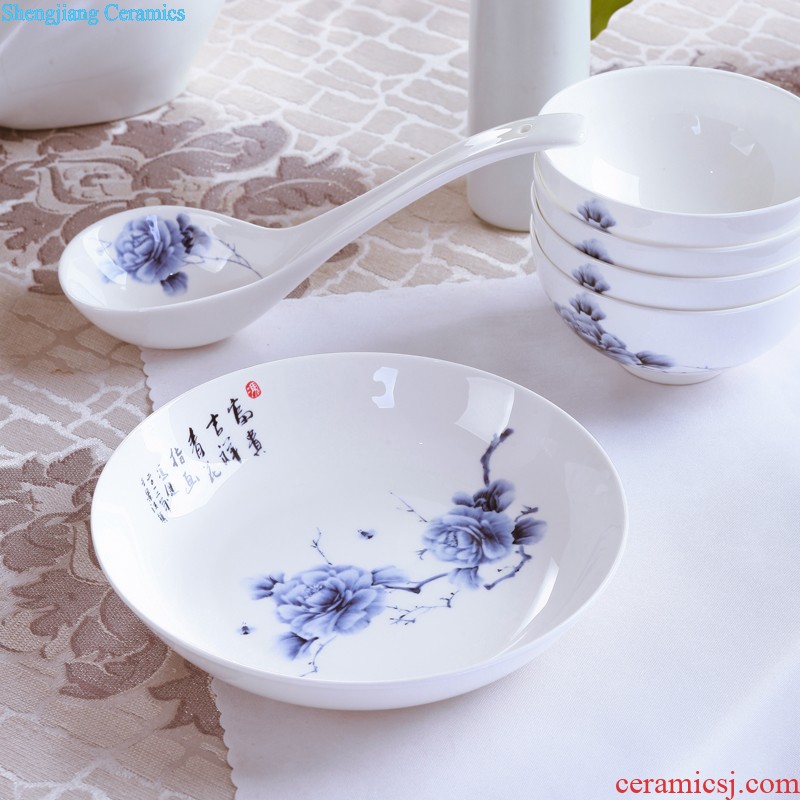 Glaze colorful lotus in jingdezhen ceramic nine domain 56 skull porcelain tableware kit traditional dishes consolidation set