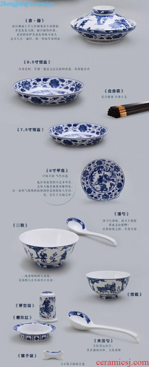 Dishes suit nine domain of jingdezhen ceramic 78 skull porcelain Chinese blue and white porcelain tableware exquisite dishes dish suits