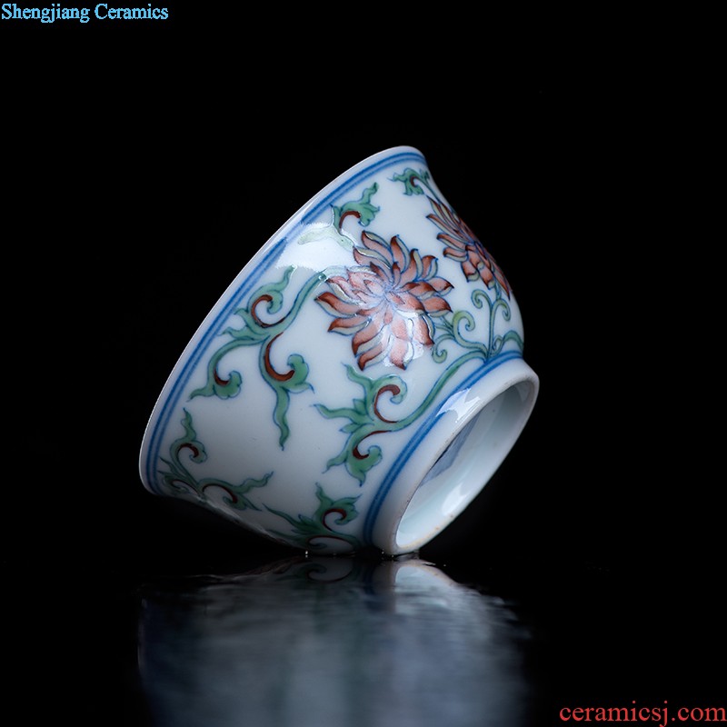 Hand painted blue and white agate red exposure cup sample tea cup of jingdezhen ceramic kung fu tea tea service master cup by hand