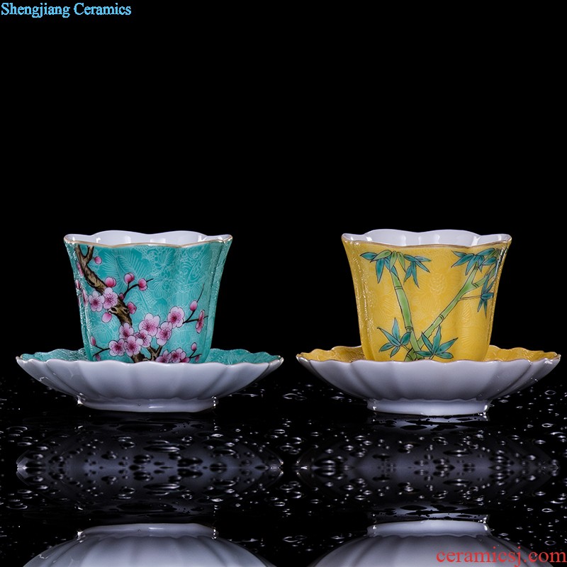 Jingdezhen ceramics tea cup bowl grilled pastel flowers single sample tea cup master cup hand-painted kung fu tea cups