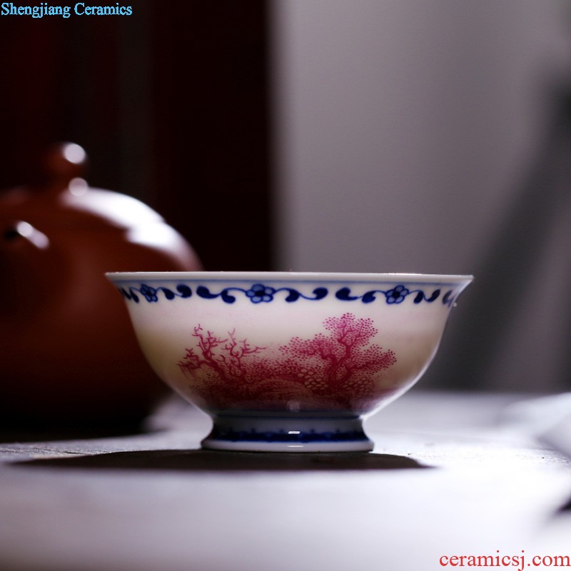 Flicker enamel colour China rose bamboo jingdezhen ceramic sample tea cup single cup hand-painted archaize kung fu tea cups individual cup