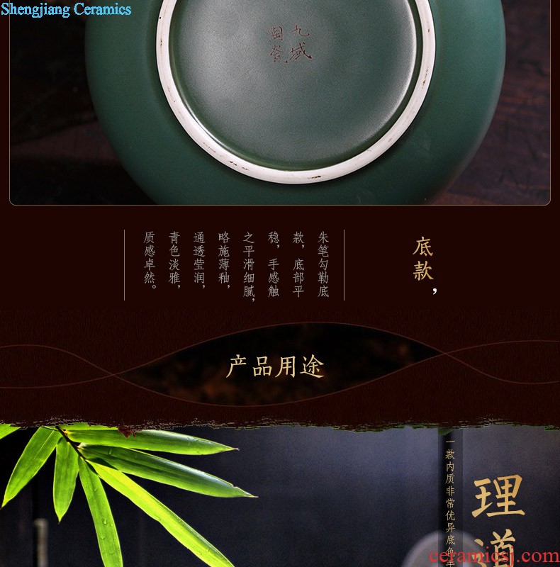 Nine domain Jingdezhen glaze thick large tea pot Hand-painted caddy tea cake box of green glaze caddy