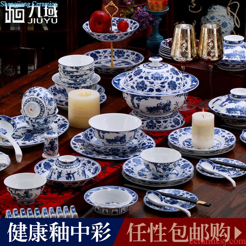 Dishes suit nine domain of jingdezhen ceramic 78 skull porcelain Chinese blue and white porcelain tableware exquisite dishes dish suits