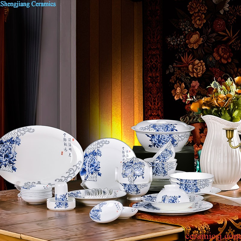 Wedding dinner jingdezhen ceramic nine domain 56 skull porcelain tableware suit Chinese traditional dishes consolidation