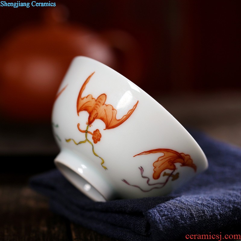 Blue and white youligong hand-painted flowers all around square cup of jingdezhen ceramic kung fu tea tea service master cup by hand