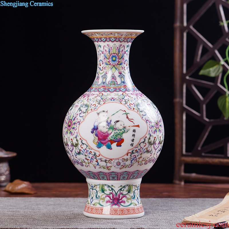 JingLongXuan jingdezhen ceramics Colored enamel vase Modern household adornment handicraft furnishing articles in the living room