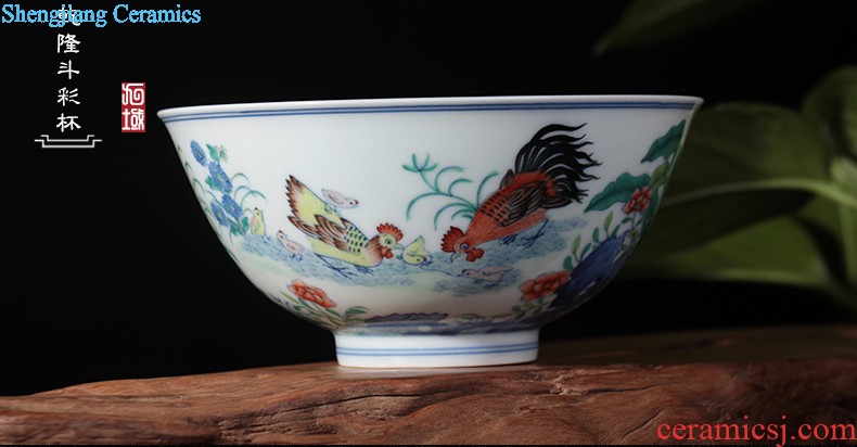 Nine domain qing qianlong blue bucket color and figure chicken stripes jingdezhen porcelain brush pot manual archaize chicken with cylinder cup