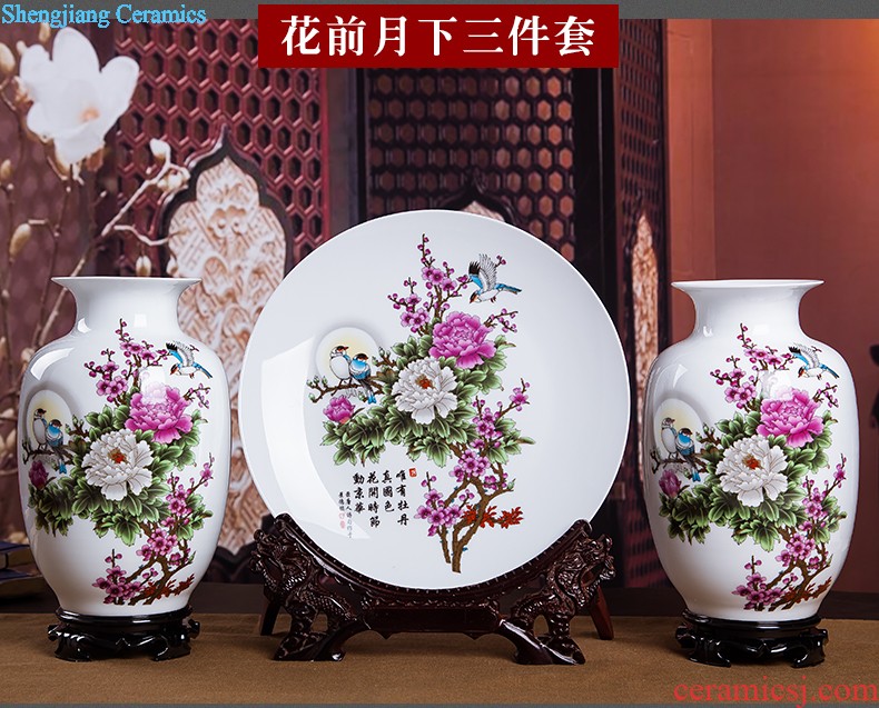 Jingdezhen ceramics vase Chinese penjing flower arranging large three-piece wine ark decoration plate of household decoration