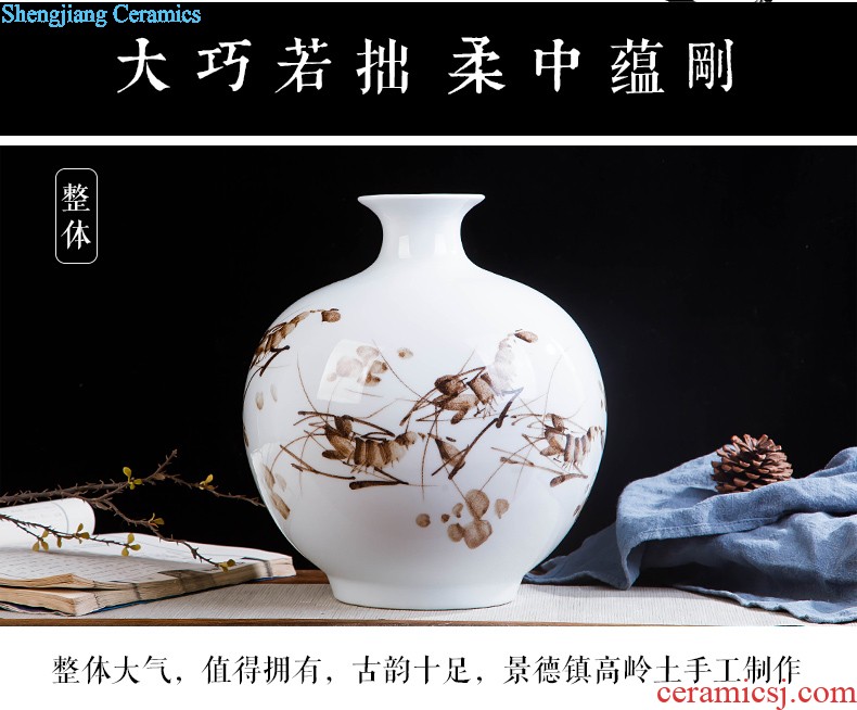 Jingdezhen ceramics hand-painted shrimp boring vase wine porch home decoration sitting room TV ark furnishing articles