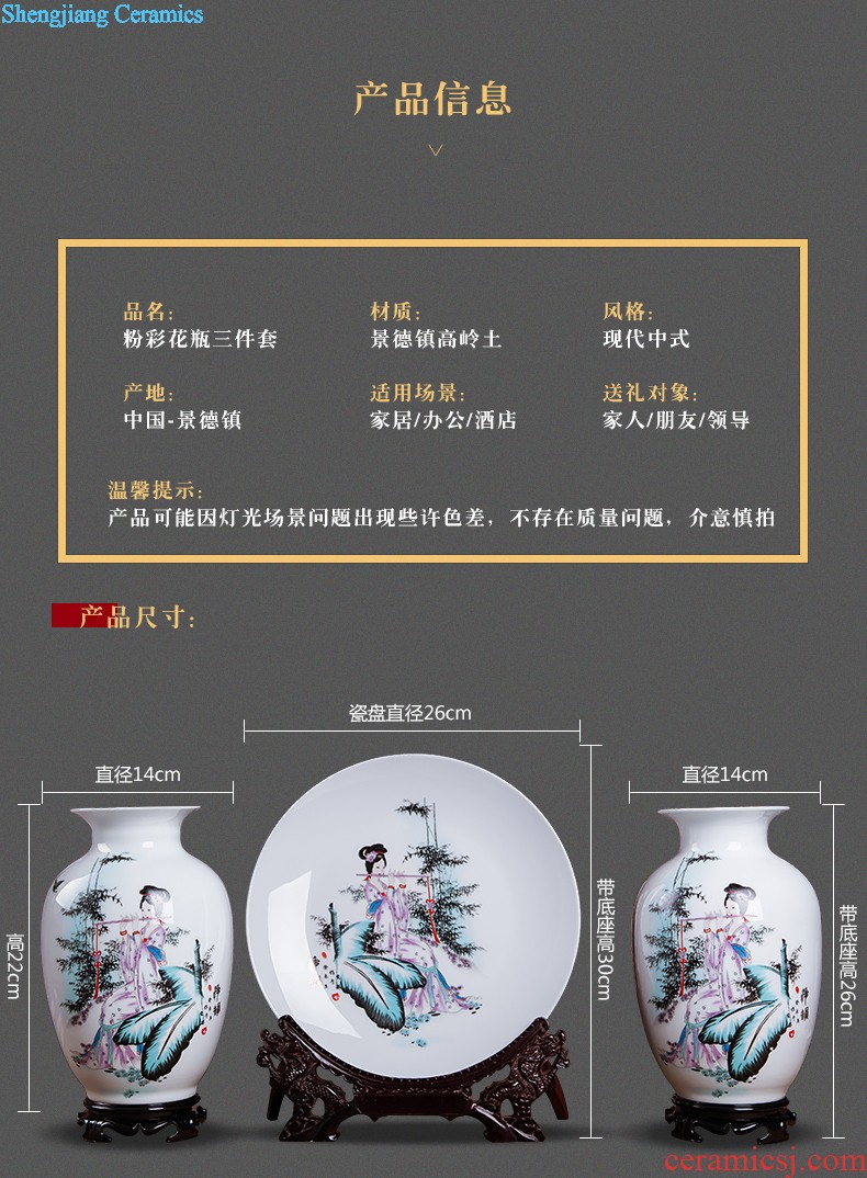 Jingdezhen ceramics vase Chinese penjing flower arranging large three-piece wine ark decoration plate of household decoration