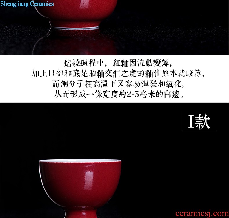 Master kung fu tea sample tea cup cup single cup personal cup tea cups of jingdezhen blue and white agate red plantain