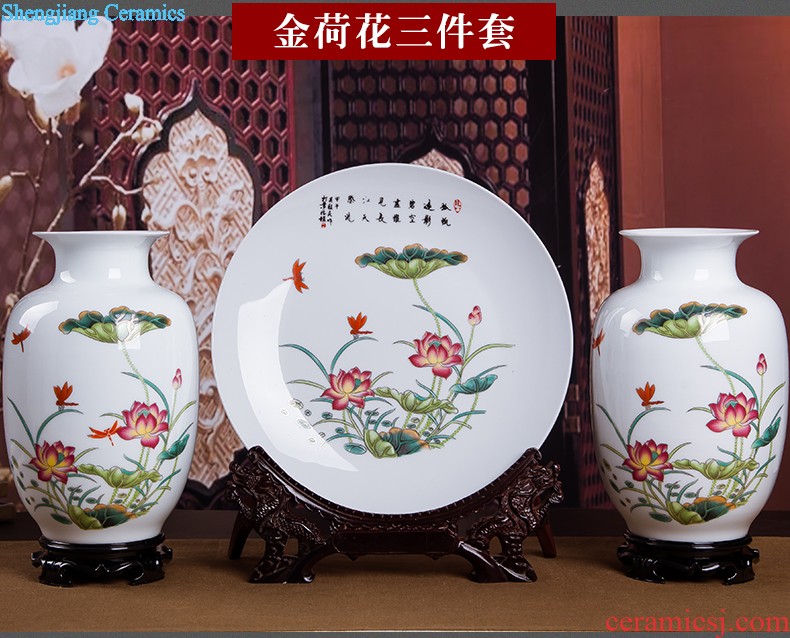 Jingdezhen ceramics vase Chinese penjing flower arranging large three-piece wine ark decoration plate of household decoration