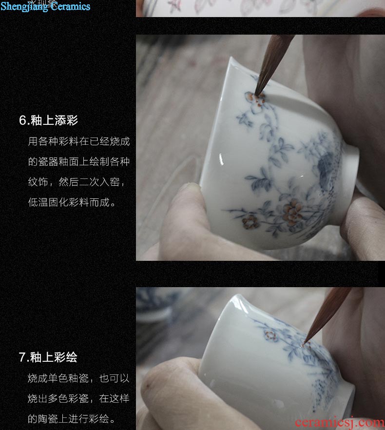 Nine domain jingdezhen archaize yongzheng bucket color ganoderma lucidum glass ceramic tea set kung fu small sample tea cup tea cups