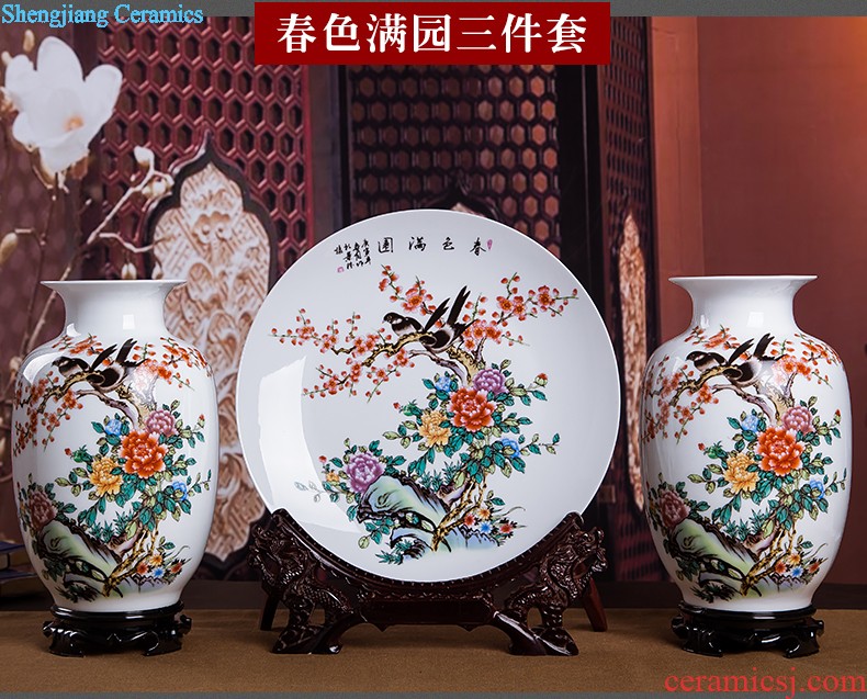 Jingdezhen ceramics vase Chinese penjing flower arranging large three-piece wine ark decoration plate of household decoration